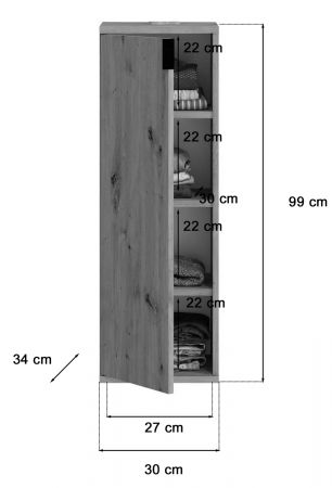 Schuhschrank Line-Up in Artisan Eiche Mehrzweckschrank 30 x 99 cm