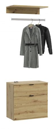 Garderobe Set 3-teilig Line-Up in Artisan Eiche Kommode und Kleiderstange 61 cm
