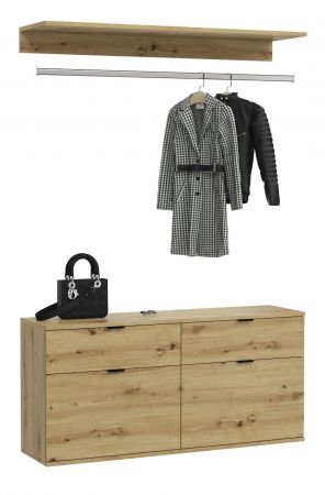 Garderobe Set 3-teilig Line-Up in Artisan Eiche Kommode und Kleiderstange 121 cm