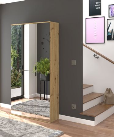 Garderobenschrank mit Spiegel Line-Up in Artisan Eiche Schuhschrank 91 x 193 cm