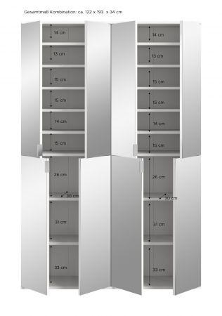 Garderobenschrank mit Spiegel Line-Up in Artisan Eiche Mehrzweckschrank 122 x 193 cm