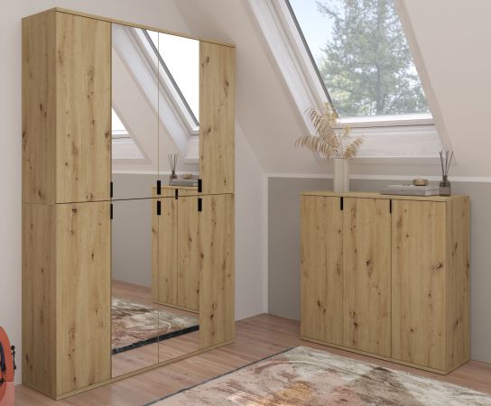 Garderobenschrank mit Spiegel Line-Up in Artisan Eiche Mehrzweckschrank 121 x 193 cm