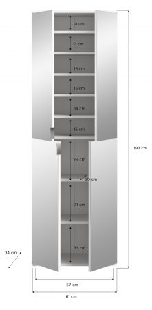 Garderobenschrank mit Spiegel Line-Up in Artisan Eiche Mehrzweckschrank 121 x 193 cm