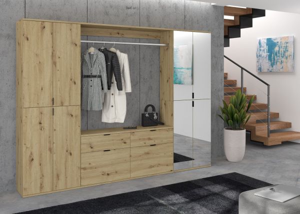 Garderobe Set Line-Up in Artisan Eiche Garderobenschrank mit Spiegel 243 x 193 cm