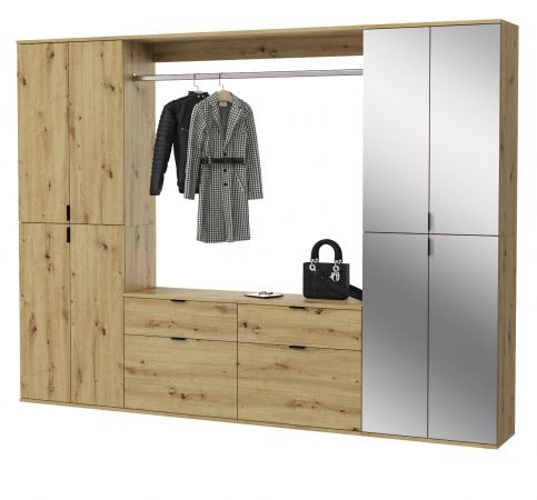 Garderobe Set Line-Up in Artisan Eiche Garderobenschrank mit Spiegel 243 x 193 cm