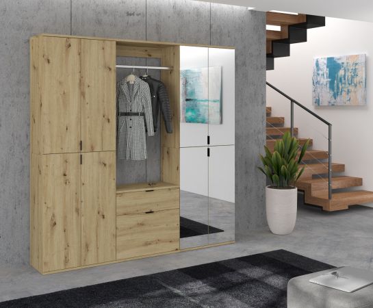 Garderobe Set Line-Up in Artisan Eiche Garderobenschrank mit Spiegel 183 x 193 cm