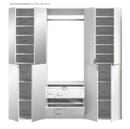 Garderobe Set Line-Up in Artisan Eiche Garderobenschrank mit Spiegel 183 x 193 cm