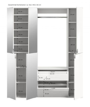 Garderobe Set Line-Up in Artisan Eiche Garderobenschrank mit Spiegel 152 x 193 cm