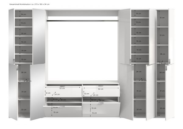 Garderobe Set Line-Up in Artisan Eiche Garderobenschrank mit Spiegel 273 x 193 cm