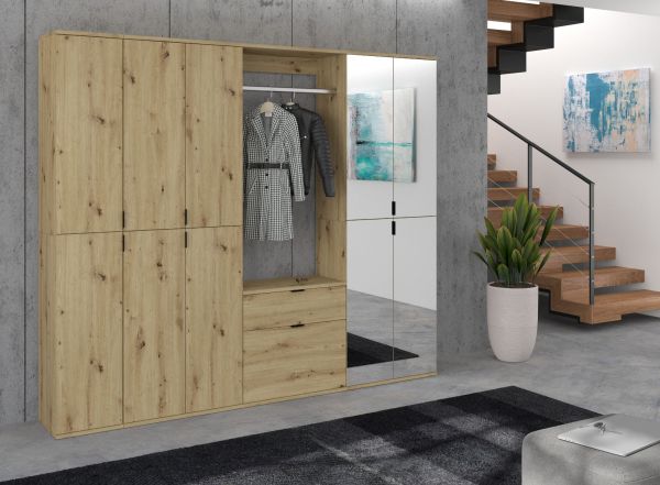 Garderobe Set Line-Up in Artisan Eiche Garderobenschrank mit Spiegel 213 x 193 cm