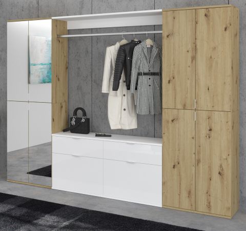 Garderobe Set Line-Up in Artisan Eiche und wei� Hochglanz Garderobenschrank mit Spiegel 243 x 193 cm