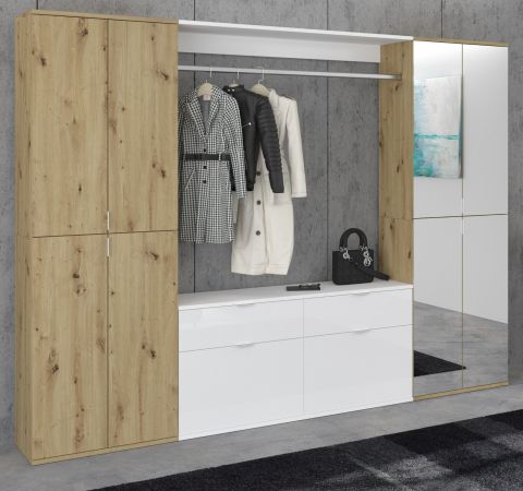 Garderobe Set Line-Up in Artisan Eiche und wei� Hochglanz Garderobenschrank mit Spiegel 243 x 193 cm