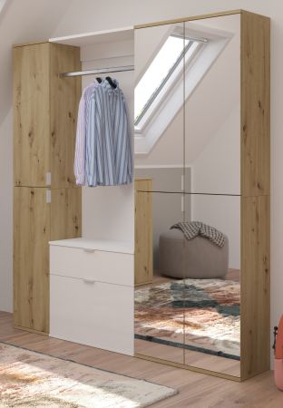 Garderobe Set Line-Up in Artisan Eiche und wei� Hochglanz Garderobenschrank mit Spiegel 152 x 193 cm