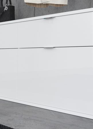 Garderobe Set Line-Up in Artisan Eiche und wei� Hochglanz Garderobenschrank mit Spiegel 152 x 193 cm