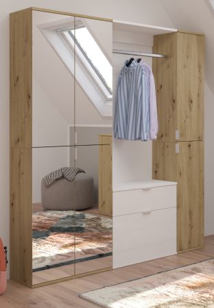 Garderobe Set Line-Up in Artisan Eiche und wei� Hochglanz Garderobenschrank mit Spiegel 152 x 193 cm