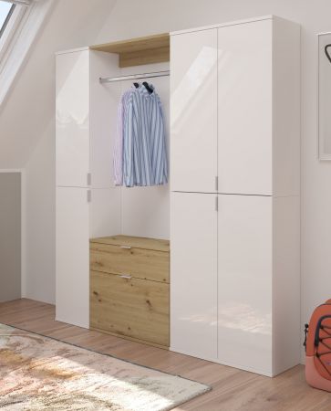 Garderobe SystemX in wei� Hochglanz und Artisan Eiche Garderobenschrank 152 x 193 cm