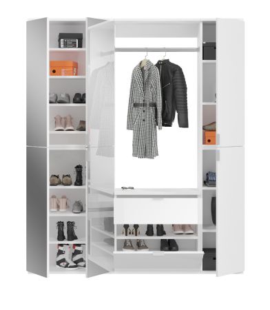 Garderobe SystemX in wei� Hochglanz und Artisan Eiche Garderobenschrank 152 x 193 cm