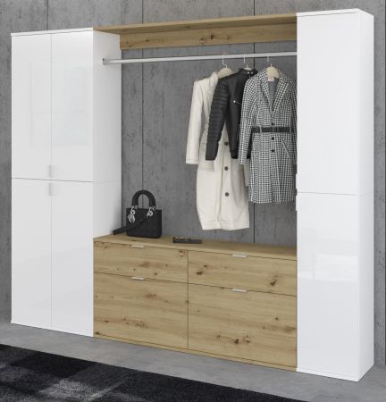 Garderobe SystemX in wei� Hochglanz und Artisan Eiche Garderobenschrank 212 x 193 cm