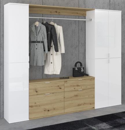 Garderobe SystemX in wei� Hochglanz und Artisan Eiche Garderobenschrank 212 x 193 cm