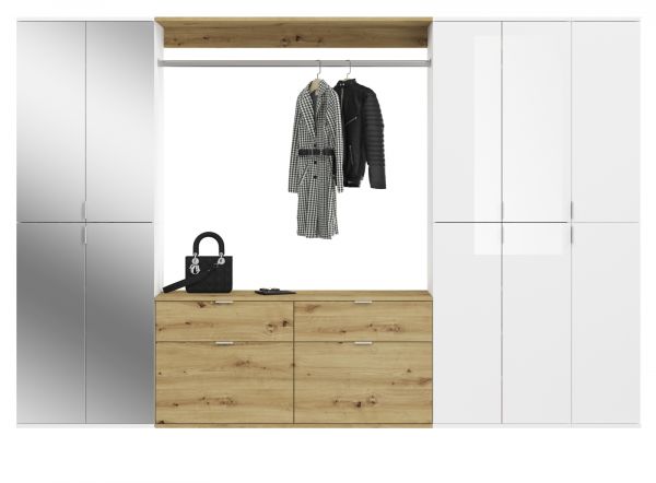 Garderobe mit Spiegel SystemX in wei� Hochglanz und Artisan Eiche Garderobenschrank 273 x 193 cm