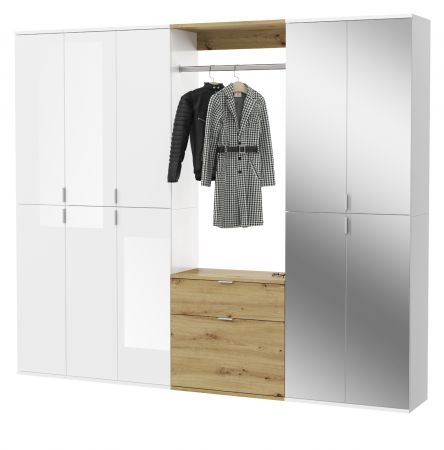 Garderobe mit Spiegel SystemX in wei� Hochglanz und Artisan Eiche Garderobenschrank 213 x 193 cm