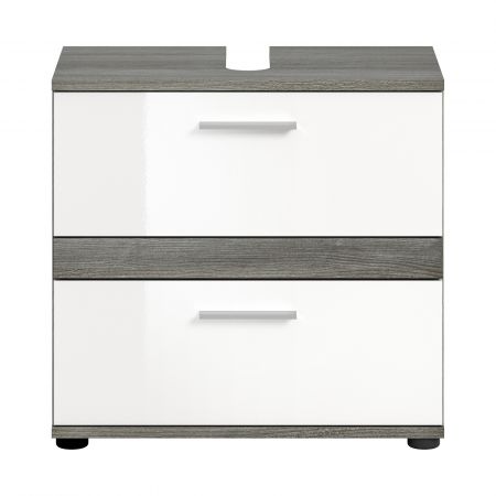 Waschbeckenunterschrank Bailey in wei� Hochglanz und Rauchsilber grau Badezimmer Unterschrank 60 cm