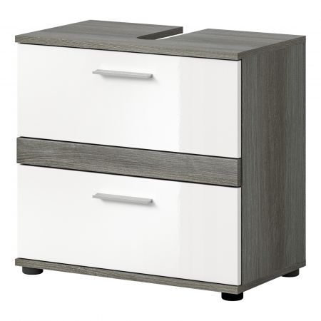Waschbeckenunterschrank Bailey in wei� Hochglanz und Rauchsilber grau Badezimmer Unterschrank 60 cm