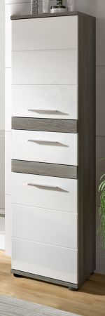 Badezimmer Midischrank Bailey in wei� Hochglanz und Rauchsilber grau Badschrank 35 x 137 cm