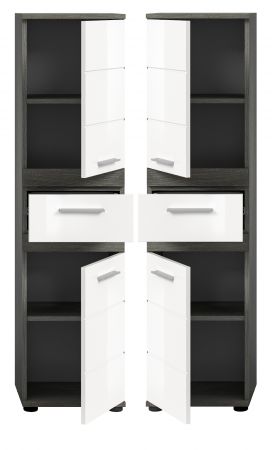 Badezimmer Midischrank Bailey in wei� Hochglanz und Rauchsilber grau Badschrank 35 x 137 cm
