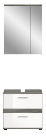 Badm�bel Set 2-teilig Bailey in wei� Hochglanz und Rauchsilber grau Badkombination Breite 60 cm