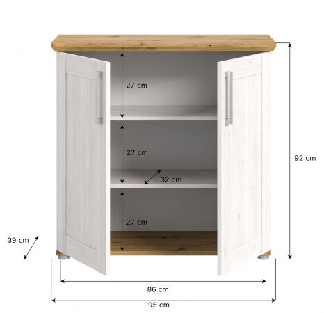 Kommode Mirano in wei� L�rche und Eiche Artisan Landhaus Sideboard 95 cm