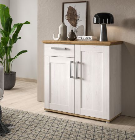 Kommode Mirano in wei� L�rche und Eiche Artisan Landhaus Sideboard 95 cm