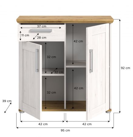 Kommode Mirano in wei� L�rche und Eiche Artisan Landhaus Sideboard 95 cm
