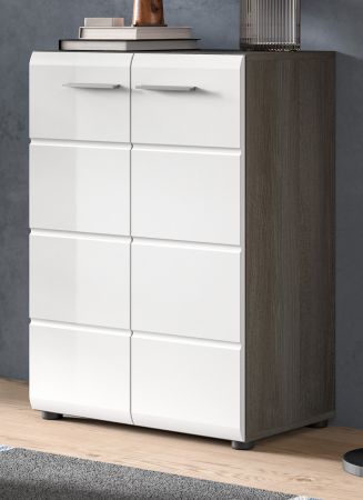 Kommode Rumba in wei� Hochglanz und Rauchsilber grau Sideboard 60 x 85 cm