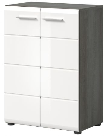 Kommode Rumba in wei� Hochglanz und Rauchsilber grau Sideboard 60 x 85 cm