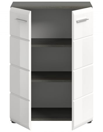 Kommode Rumba in wei� Hochglanz und Rauchsilber grau Sideboard 60 x 85 cm