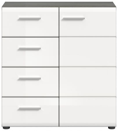 Kommode Rumba in wei� Hochglanz und Rauchsilber grau Sideboard 80 x 85 cm