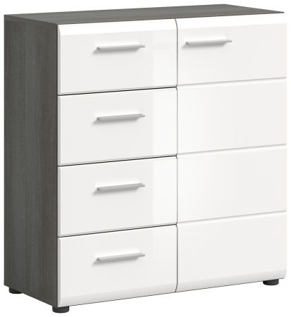 Kommode Rumba in wei� Hochglanz und Rauchsilber grau Sideboard 80 x 85 cm