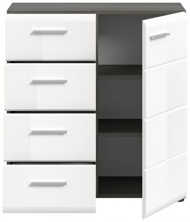Kommode Rumba in wei� Hochglanz und Rauchsilber grau Sideboard 80 x 85 cm