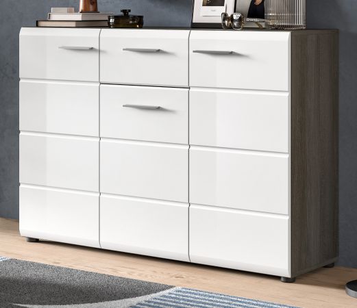 Sideboard Rumba in wei� Hochglanz und Rauchsilber grau Kommode 120 x 85 cm
