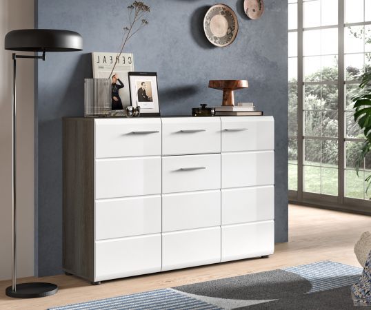 Sideboard Rumba in wei� Hochglanz und Rauchsilber grau Kommode 120 x 85 cm