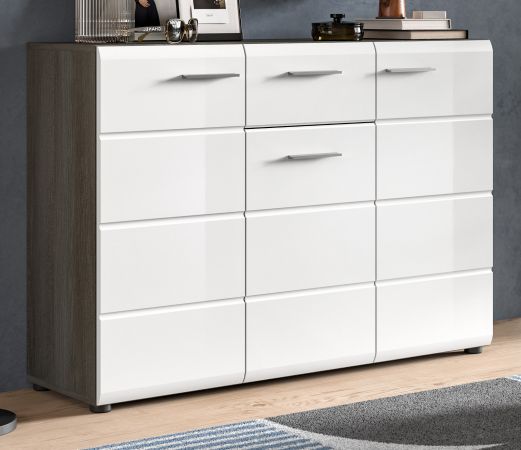 Sideboard Rumba in wei� Hochglanz und Rauchsilber grau Kommode 120 x 85 cm