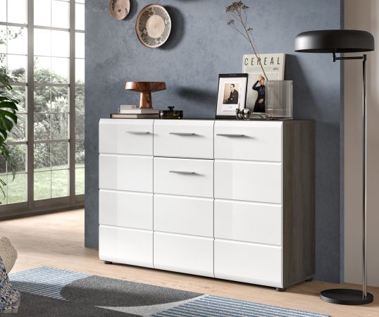 Sideboard Rumba in wei� Hochglanz und Rauchsilber grau Kommode 120 x 85 cm