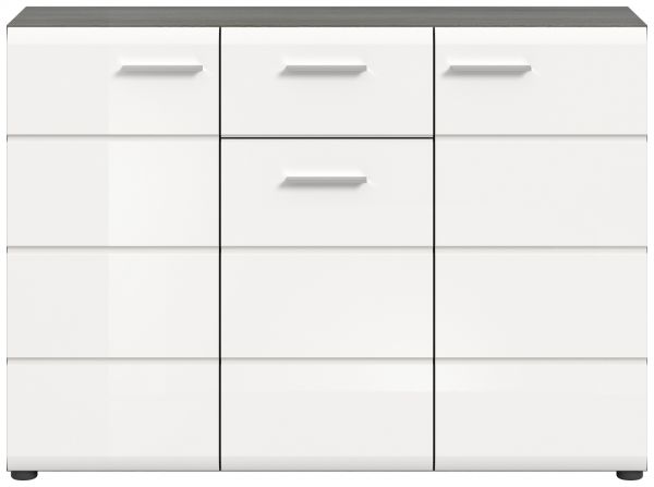Sideboard Rumba in wei� Hochglanz und Rauchsilber grau Kommode 120 x 85 cm