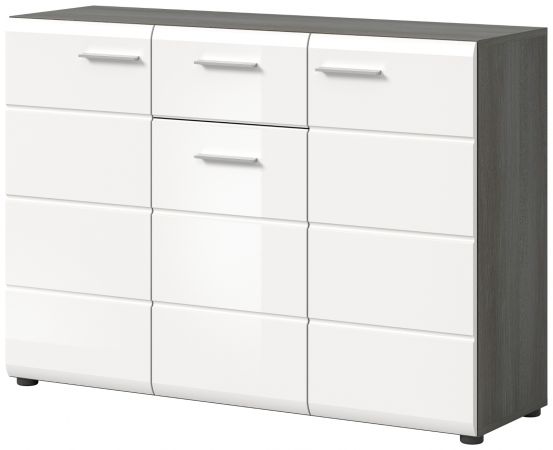 Sideboard Rumba in wei� Hochglanz und Rauchsilber grau Kommode 120 x 85 cm