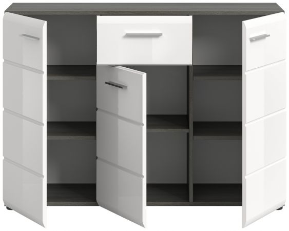 Sideboard Rumba in wei� Hochglanz und Rauchsilber grau Kommode 120 x 85 cm