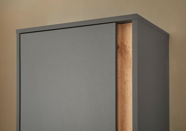 Schuhschrank Center in grau matt und Wotan Eiche Flurschrank 50 x 200 cm