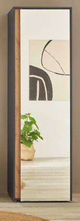 Garderobenschrank Center in grau matt und Wotan Eiche Flurschrank mit Spiegel 60 x 200 cm
