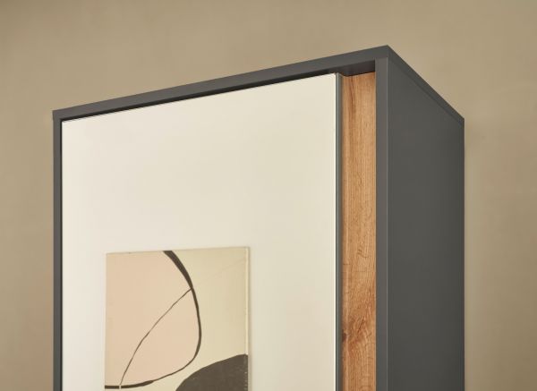 Garderobenschrank Center in grau matt und Wotan Eiche Flurschrank mit Spiegel 60 x 200 cm