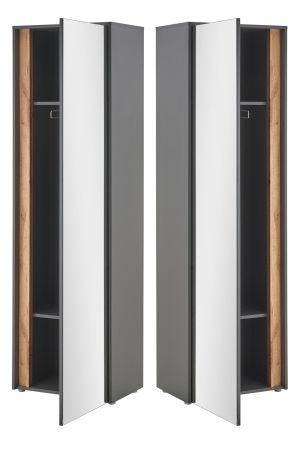 Garderobenschrank Center in grau matt und Wotan Eiche Flurschrank mit Spiegel 60 x 200 cm